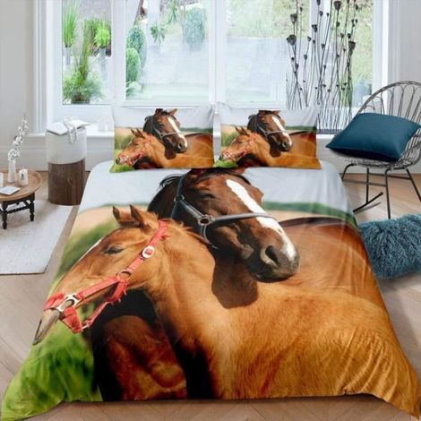 Housse de Couette cheval - Microfibre Parure de Lit Adulte - 140x200 + 2 x Taie d'Oreiller 65x65cm (1/3)