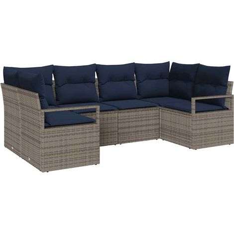 Sofa Set mit Kissen 6 pcs Grau Poly Rattan vidaXL
