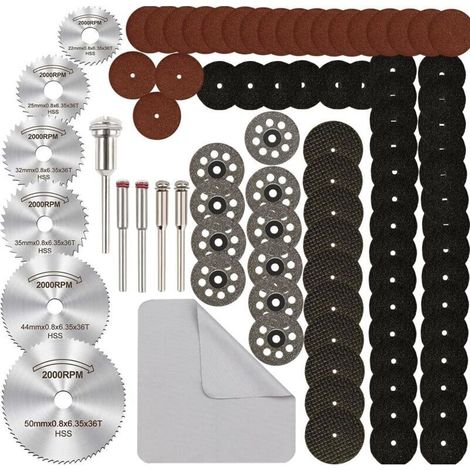 Jeu de 88 disques de coupe pour outil rotatif, lames de scie circulaire HSS diamantées, pour bois, verre, plastique, métal, pierre, avec mandrins pour Dremel (1/4)