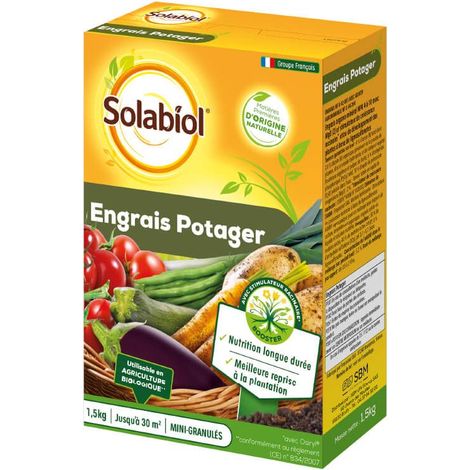 Engrais biologique 1,5 kg – Nourrit les plantes de manière équilibrée – Croissance saine et vigoureuse – Pour jardins potagers – Solabiol
