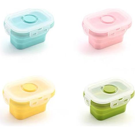 Contenitori per alimenti in silicone pieghevoli con coperchio a clip, impilabili, salvaspazio, senza BPA, 150 ml, confezione da 4 (1/5)
