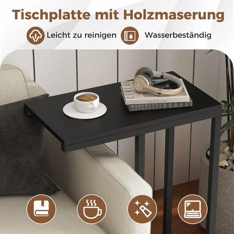 Beistelltisch c form sofatisch mit metallgestell kaffeetisch fur wohnzimmer 455 x 255 x 64 cm schwarz