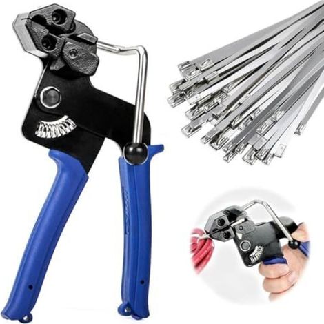 200 pcs colliers de serrage en acier inoxydable et pistolet à colliers en métal, pinces, colliers de serrage de 150 mm / 200 mm / 250 mm / 300 mm outil de câble, pistolet pour serrer les colliers de s