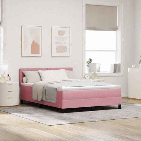 LED Boxspringbett mit Matratze mit LED Rosa 140 x 190 cm Samt