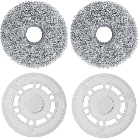Replacement mop pads with holder for Xiaomi X20+ and Dreame L10S Pro Gen 2 / L10 Ultra robot vacuum cleaners – White microfiber, pack of 4 (1/4)