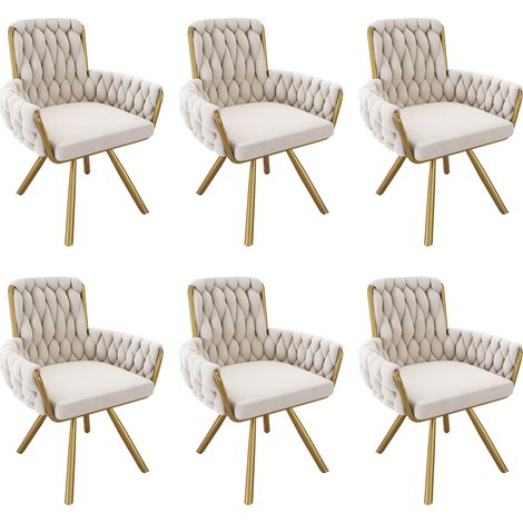 Lot de 6 chaises pivotantes velours beige - Pieds métal - Salon/chambre - Design luxe et moderne - Confort premium (1/5)