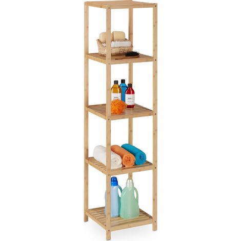 Relaxdays Estantería Baño Bambú, 5 Baldas, 162 x 38 x 39,5 cm, Estante Vertical para Lavabo y Cocina, De Pie, Natural