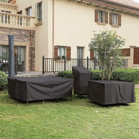 Gartenmöbelabdeckung 213 x 132 x 74 cm, wasserdicht, wind- und staubdicht, schwarzes Oxford-Gewebe, mit Verschlussschnalle, Schutzhülle für Tisch und Stühle (1/4)