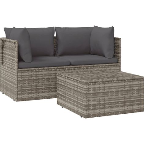 vidaXL Set de muebles de jardín 3 pzas y cojines ratán sintético gris (1/2)