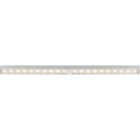 Goobay 58288 Barra de luz LED con detector de movimiento con 150 lm y luz blanca cálida (3000 K), ideal para armarios, vitrinas, cajones, pasillos y garajes, color plata