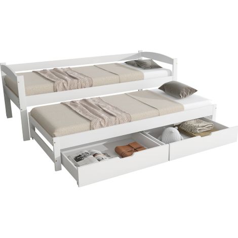 Tagesbett convertible 90x190/200 lit simple double tiroirs rangement bois