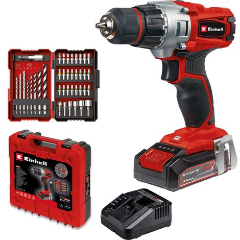 Einhell Perceuse Visseuse sans fil TE-CD 18/2 Li +39 (1 x 2,5 Ah) PXC (Li-Ion, 18 V, Couple 44 Nm) Livré avec Batterie 2,5 Ah, Chargeur et 39 Accessoires (1/5)