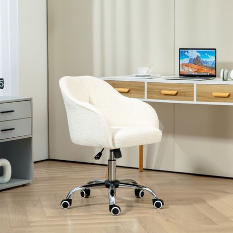 Chaise de bureau domicile ergonomique hauteur réglable basculante aspect velours chaise de coiffeuse blanc crème.