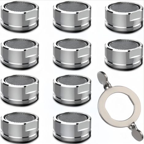Aireador M24 (paquete de 10), filtro de grifo de acero inoxidable y ABS con 10 juntas y 1 llave cromada, ahorrador de agua para baño y cocina.