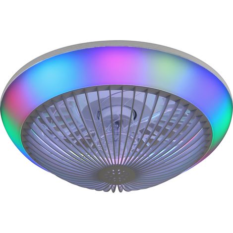 CHICFURN Ventilador de techo con luz LED RGB, mando a distancia, 3 colores regulables, modo reversible, motor silencioso, 38 cm, ABS blanco (1/5)