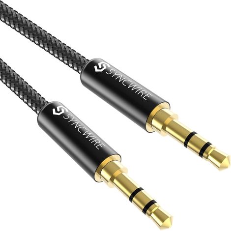 Câble Jack Audio Câble Auxiliaire 3.5mm mâle vers mâle [Plaqué Or] stéréo en Nylon pour Voiture, Casque, Autoradio, Smartphones, MP3 etc. - 1M Noir (1/5)