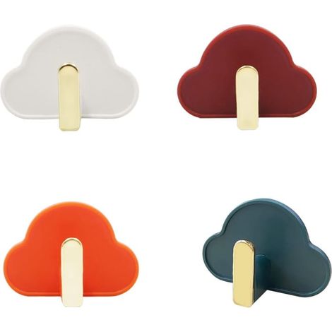 Set di 4 ganci adesivi a forma di nuvola, graziosi ganci da parete senza chiodi, ganci adesivi colorati, ganci decorativi (1/5)