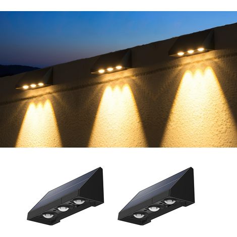 Lot de 2 Appliques Solaires Extérieures à 3 Faisceaux - Lampe Murale et Clôture LED Blanc Chaud, Étanche IP65, Batterie 1800mAh