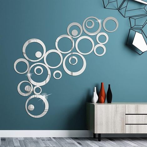 24 Pieces Acrylic Circle Mirror Wall Stickers, Decorative Round Mirror Wall Decals, Silver Acrylic Wall Adhesive Mirrors, Circle Mirror Wall Sticker for Bedroom Interior (1/5)