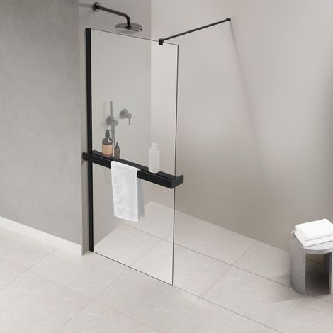 FugaFlow Eccelente Porte-serviettes d'accès pour douche à l'italienne - pinces - raccourcissable - noir mat (1/5)