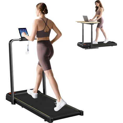 Tapis de course pliable avec inclinaison réglable, vitesse 1-10 km/h, noir, affichage LED et télécommande (1/5)