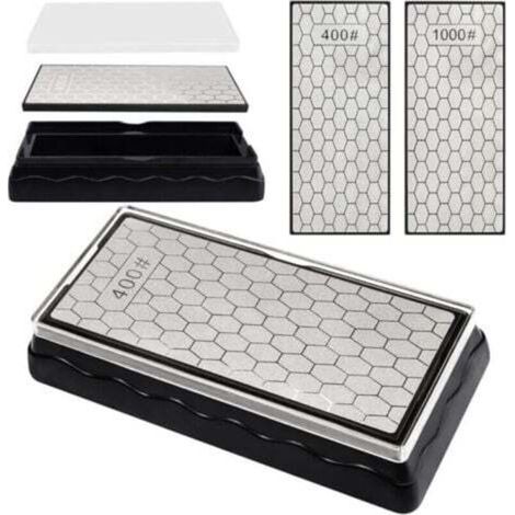 Double-Sided Diamond Sharpening Stone (400/1000 Grit, 185x92x40mm), Beeswax Knife Sharpener with Non-Slip Base, Knife and Scissor Sharpening Tool for Kitchen and Outdoor Use