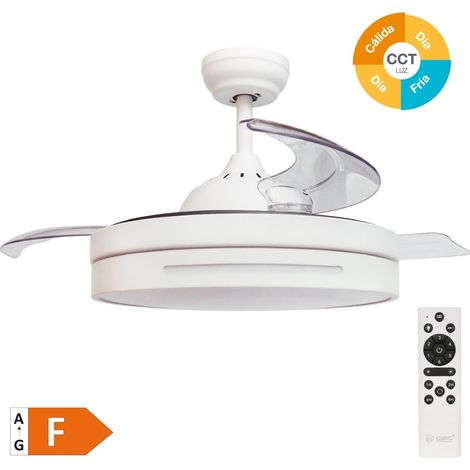 Ventilatore da soffitto "Buccheri" con luce LED dimmerabile e telecomando (36W 3CCT 3547lm con pale retrattili) bianco