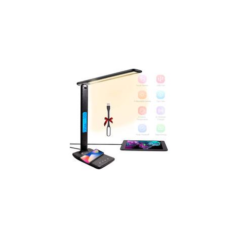 Lámpara de escritorio LED regulable, 3 modos, 3 niveles de brillo, pantalla LCD, función de carga inalámbrica, protección para los ojos (1/4)