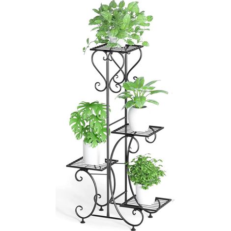 UNHO Portavasi Scaffale Portafiori Porta piante 4 Livelli Nero Metallo Ferro per interno esterno