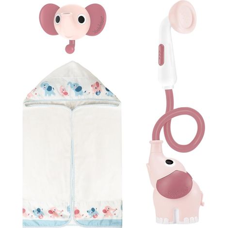 Douchette Éléphant et Cape de Bain Bébé, Rose Poudré (1/5)