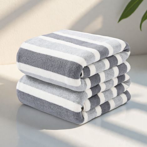 Ensemble de 2 serviettes de bain extra larges, luxueuses, douces et à rayures, ultra-absorbantes et à séchage rapide, idéales pour un usage quotidien.(BR) (1/5)