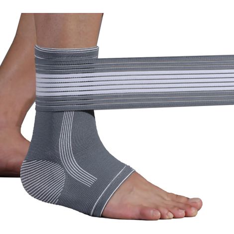 2 Manchons de Soutien Cheville Nylon Silicone Gris Bande Sportive Brace pour Course Fitness Taille S/M (1/5)