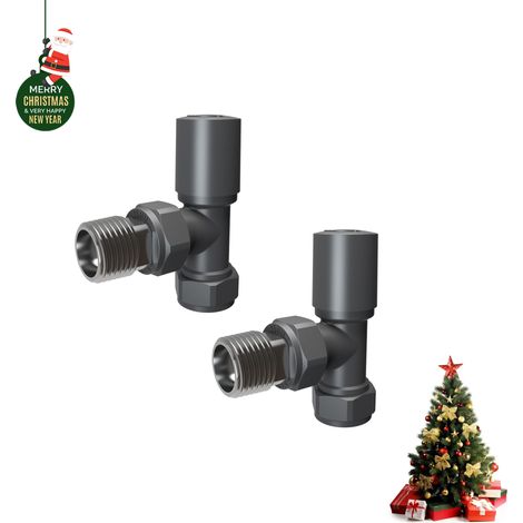 AICA Anthracite Angled Radiator Valves 15mmx1/2" Manual Tap (1/3)