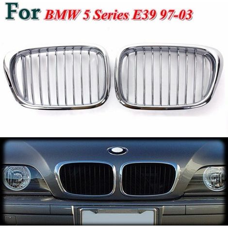 Grille Avant - ABS Noir Brillant - Pour BMW Série 5 E39 (1997-2003) - Design À Double Latte - 1 Pièce (1/4)