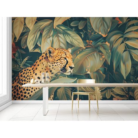 Papier Peint Savane - Léopard et Feuillage Luxuriant - 150 x 250 cm (1/2)