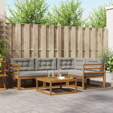 Outdoor-Sofagarnitur mit Kissen 5 pcs Natürlich und Hellgrau