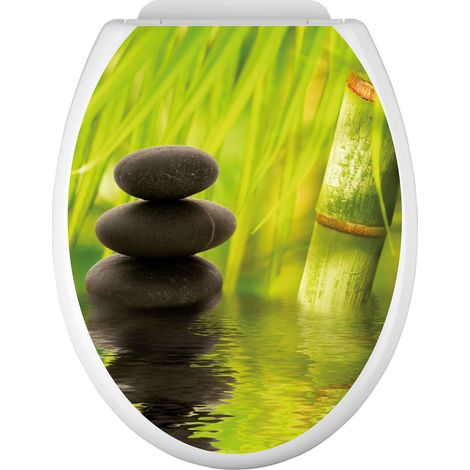 Stickers Abattant WC - Galets bambou - 35x43 cm - Adhésif + Protection MATE (1/2)