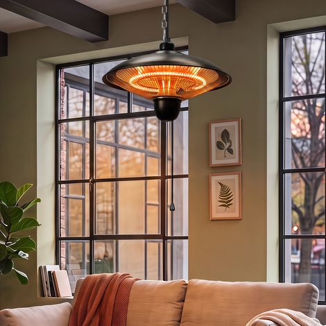 Wolketon Chauffage radiant plafond suspendu carbone 600/1200/1800W IP55 noir (1/5)