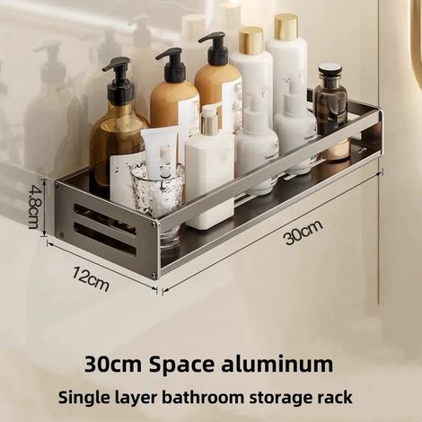 Étagère d'angle de douche (30 cm) sans perçage, étagère de salle de bain en aluminium avec porte-serviettes, porte-shampoing, étagère WC, accessoires de salle de bain (1/5)