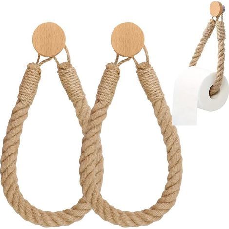 selbstklebende Toilettenpapierrollenhalter, Toilettenpapierhalter, Toilettenpapierständer, Badezimmer-Toilettenpapierhalter, Handtuchring aus Holzseil, rustikal (1/5)
