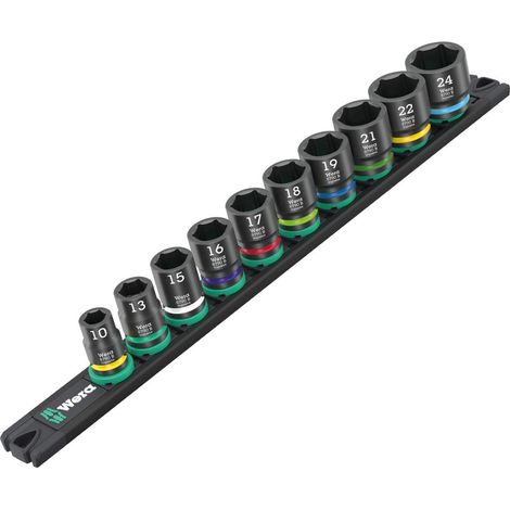 Wera Impact Socket Set 3/8 Drive 10pc 9607 Magnetic Rail Impaktor 1 10-24mm 05005451001 (1/4)