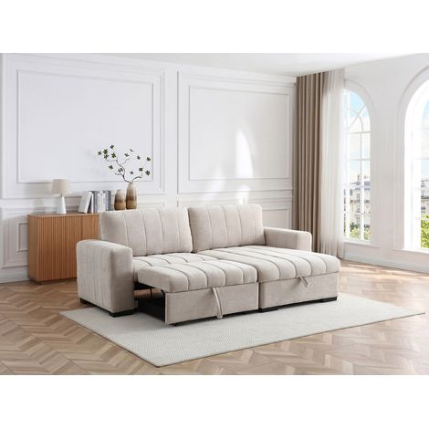 Canapé d'angle convertible et réversible en tissu texturé beige KONOTI (1/4)