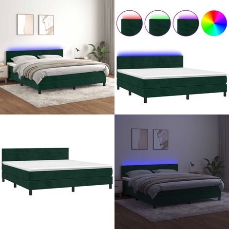 Sommier à lattes de lit avec matelas LED Vert foncé 180x200 cm - Lit Capitonné - Lit Design - Lit Avec Rangement - Lit Double - Matelas À Ressorts Ensachés - Home & Living (1/5)