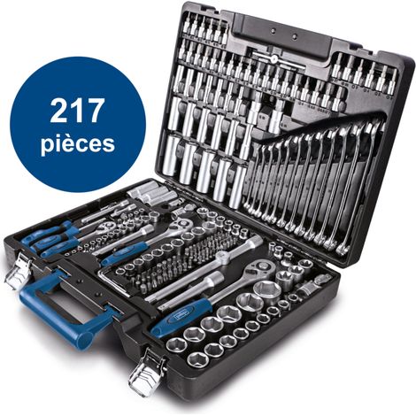 Scheppach Coffret à outils TB217 - Coffret multi outils - Valise d'outils - Jeu de clés à douilles - 217 pièces - Bien rangés et à portée de main - En Acier Chrome Vanadium