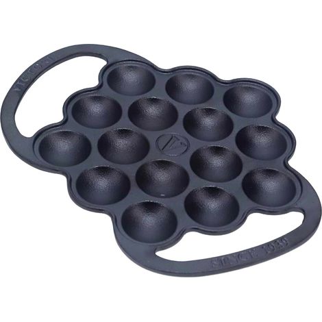 Victoria 39.233 Poêle à Poffertjes en Fonte Émaillée 15 Cavités pour Mini Pancakes, Blinis Noir (1/5)