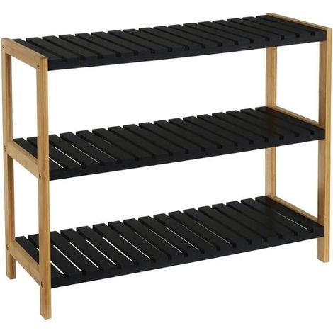 Etagère à chaussures - JUANIO - 3 étagères - Bambou & MDF laqué - Noir - 70x26x59 cm (1/3)