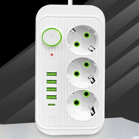 Noir 2M Prise UE Multi-Standard Prise Rallonge Multiprise avec USB Type-C Charge Adaptateur de Filtre (1/4)