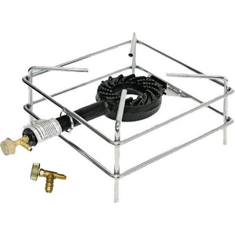 FORNELLONE CM 40 X 40 7,5 kw CROMATO INOX GAS BOMBOLA + RUBINETTO PER METANO (1/2)