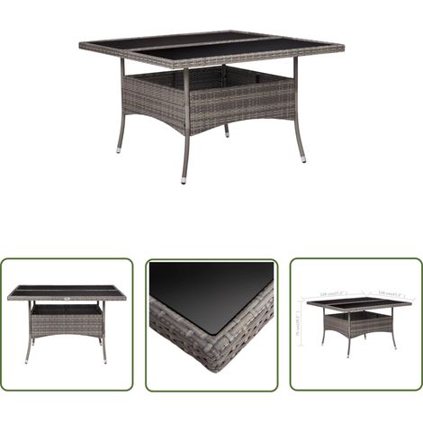 The Living Store Garten-Esstisch Grau Poly Rattan und Glas - Gartenstuhl - Esstisch - Outdoor Möbel - Terrassenmöbel - PE-Rattan (1/4)