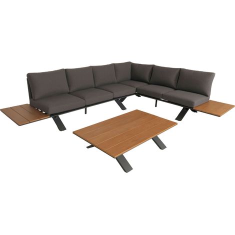 Set salotto giardino esterno salottino componibile HHG-802 alluminio polietilene antracite cuscini grigio scuro
